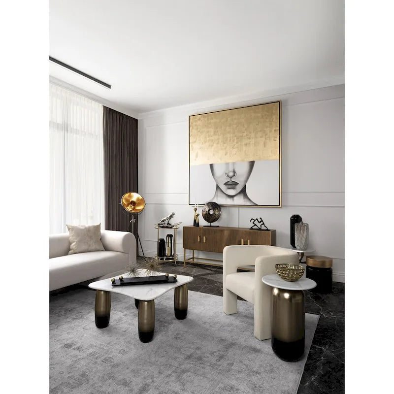 Table d'appoint en métal avec plateau en marbre - 40,6 x 40,6 x 58,4 cm