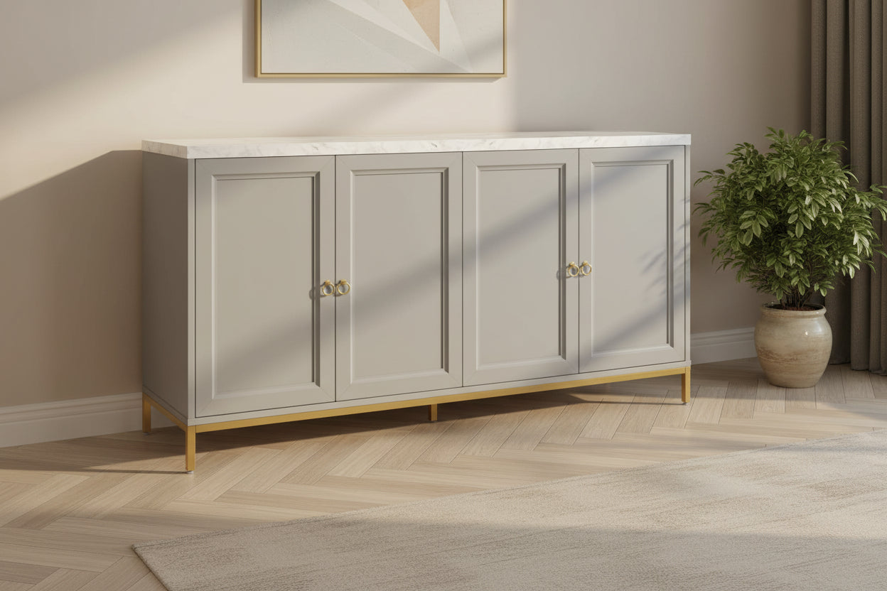Contemporary Sideboard with Spacious Storage, Metal Handles