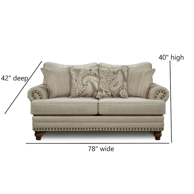 Causeuse de transition beige avec garniture cloutée