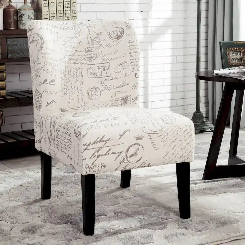 Chaise d'appoint contemporaine sans accoudoirs, tissu léger imprimé ardoise, pour salon
