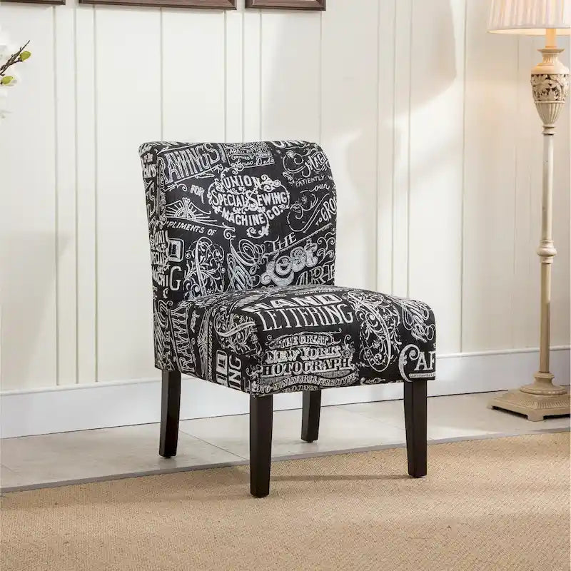 Chaise d'appoint contemporaine sans accoudoirs, tissu léger imprimé ardoise, pour salon