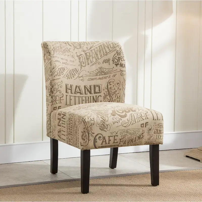 Chaise d'appoint contemporaine sans accoudoirs, tissu léger imprimé ardoise, pour salon