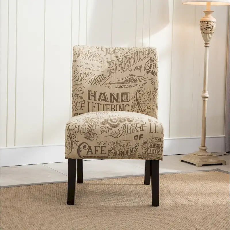 Chaise d'appoint contemporaine sans accoudoirs, tissu léger imprimé ardoise, pour salon
