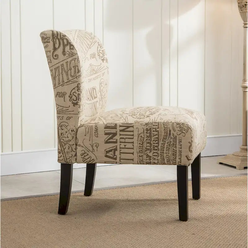 Chaise d'appoint contemporaine sans accoudoirs, tissu léger imprimé ardoise, pour salon