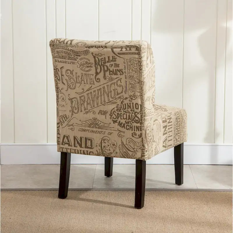 Chaise d'appoint contemporaine sans accoudoirs, tissu léger imprimé ardoise, pour salon