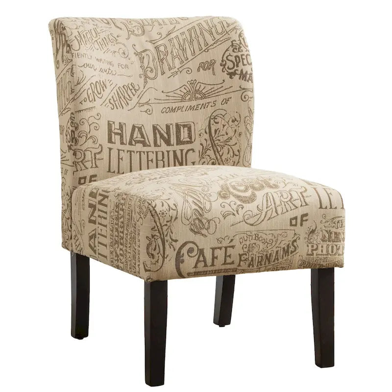 Chaise d'appoint contemporaine sans accoudoirs, tissu léger imprimé ardoise, pour salon