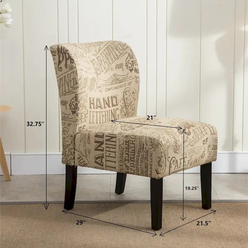Chaise d'appoint contemporaine sans accoudoirs, tissu léger imprimé ardoise, pour salon