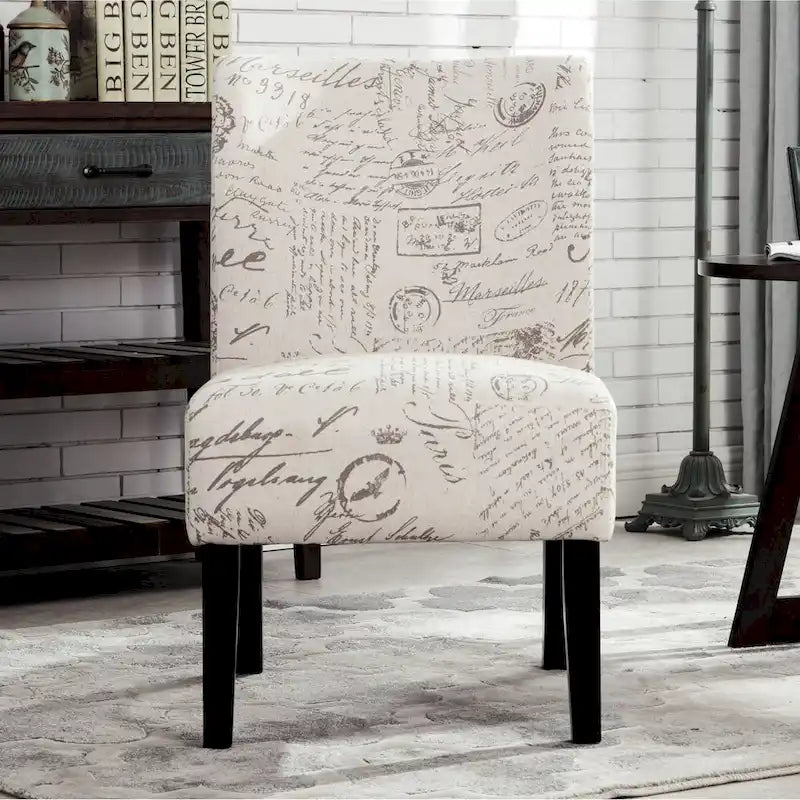 Chaise d'appoint contemporaine sans accoudoirs, tissu léger imprimé ardoise, pour salon