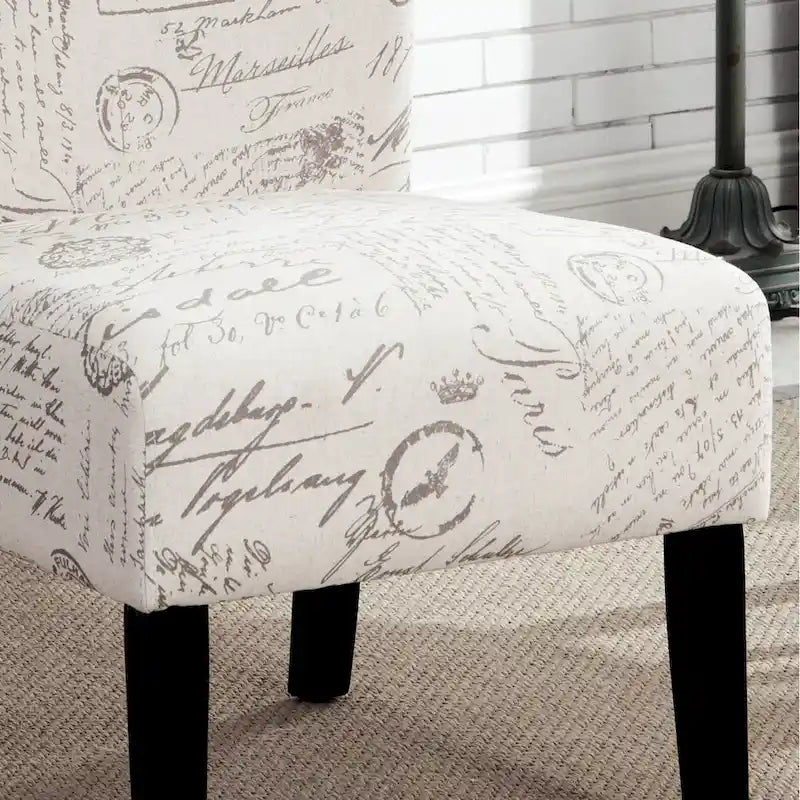 Chaise d'appoint contemporaine sans accoudoirs, tissu léger imprimé ardoise, pour salon