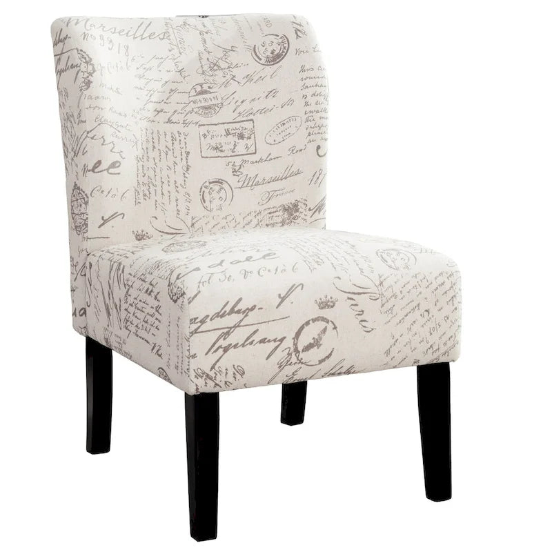 Chaise d'appoint contemporaine sans accoudoirs, tissu léger imprimé ardoise, pour salon