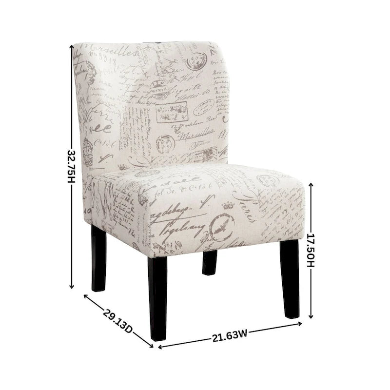 Chaise d'appoint contemporaine sans accoudoirs, tissu léger imprimé ardoise, pour salon