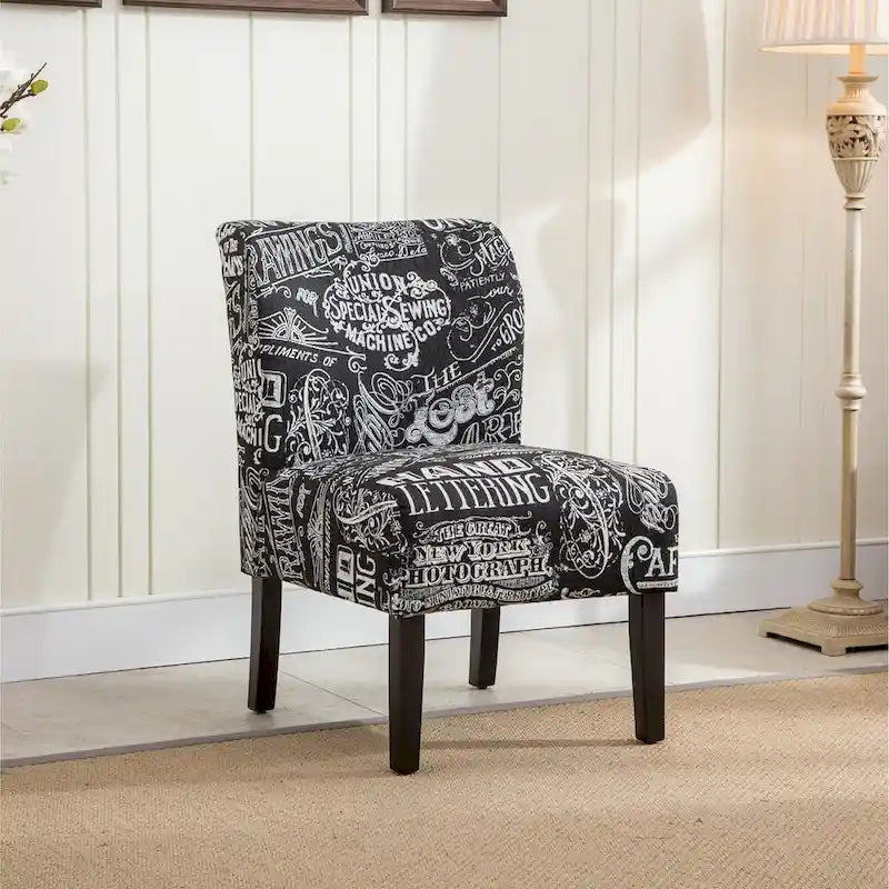Chaise d'appoint contemporaine sans accoudoirs, tissu léger imprimé ardoise, pour salon