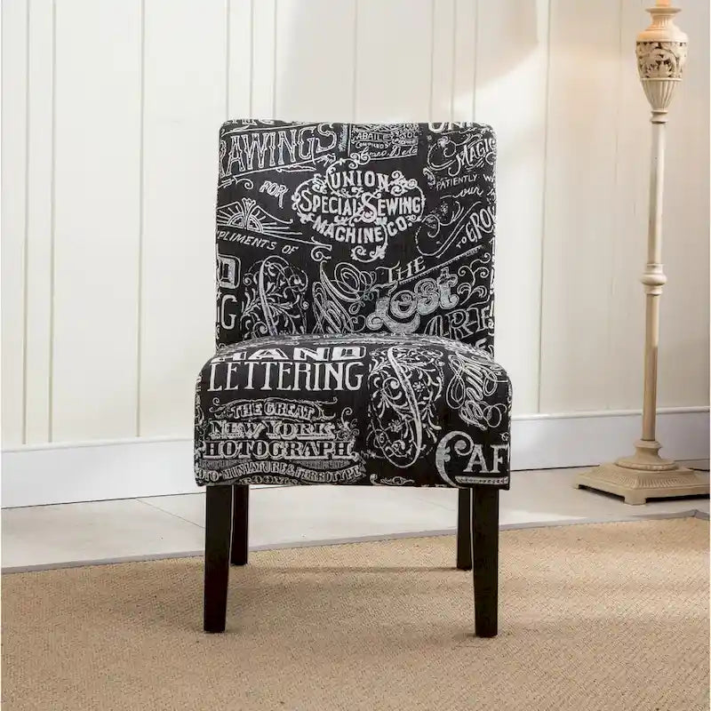 Chaise d'appoint contemporaine sans accoudoirs, tissu léger imprimé ardoise, pour salon