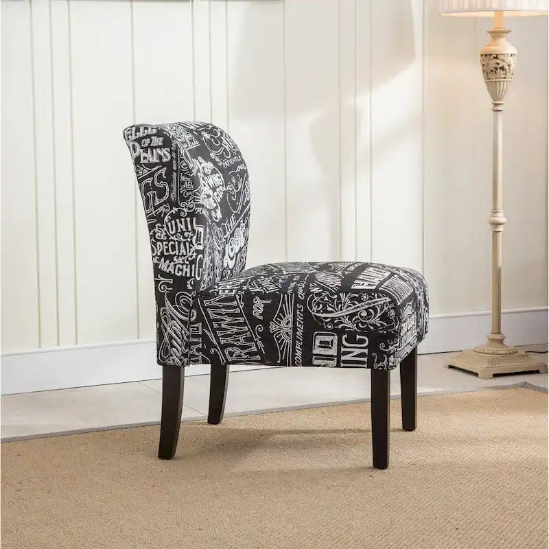 Chaise d'appoint contemporaine sans accoudoirs, tissu léger imprimé ardoise, pour salon