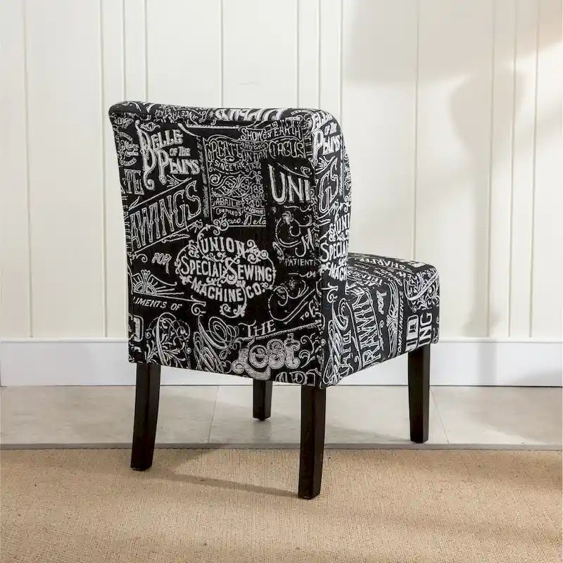 Chaise d'appoint contemporaine sans accoudoirs, tissu léger imprimé ardoise, pour salon
