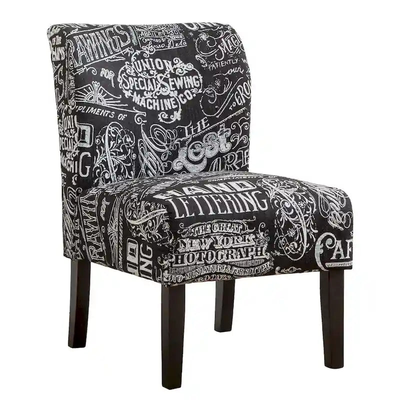 Chaise d'appoint contemporaine sans accoudoirs, tissu léger imprimé ardoise, pour salon